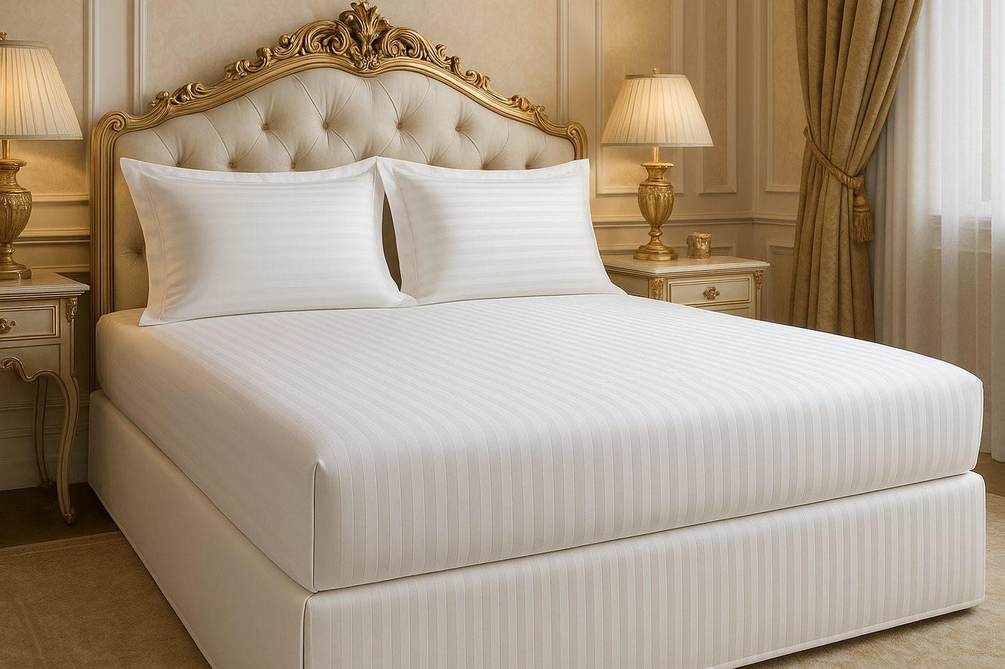Super luxury fitted bedsheet with vertical stripes and horizontal striped pillowcases