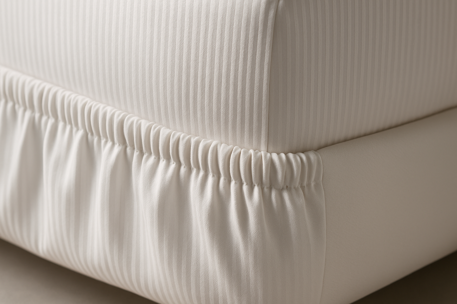 Close-up of 800TC fitted sheet corner with vertical stripes