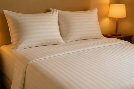 Lifestyle shot with 10mm striped bedsheet set
