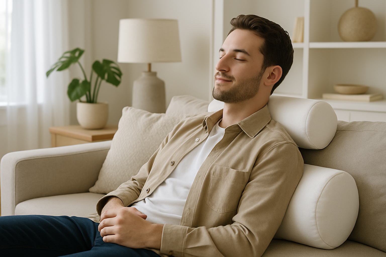 Person Using White Bolster Cushion for Support