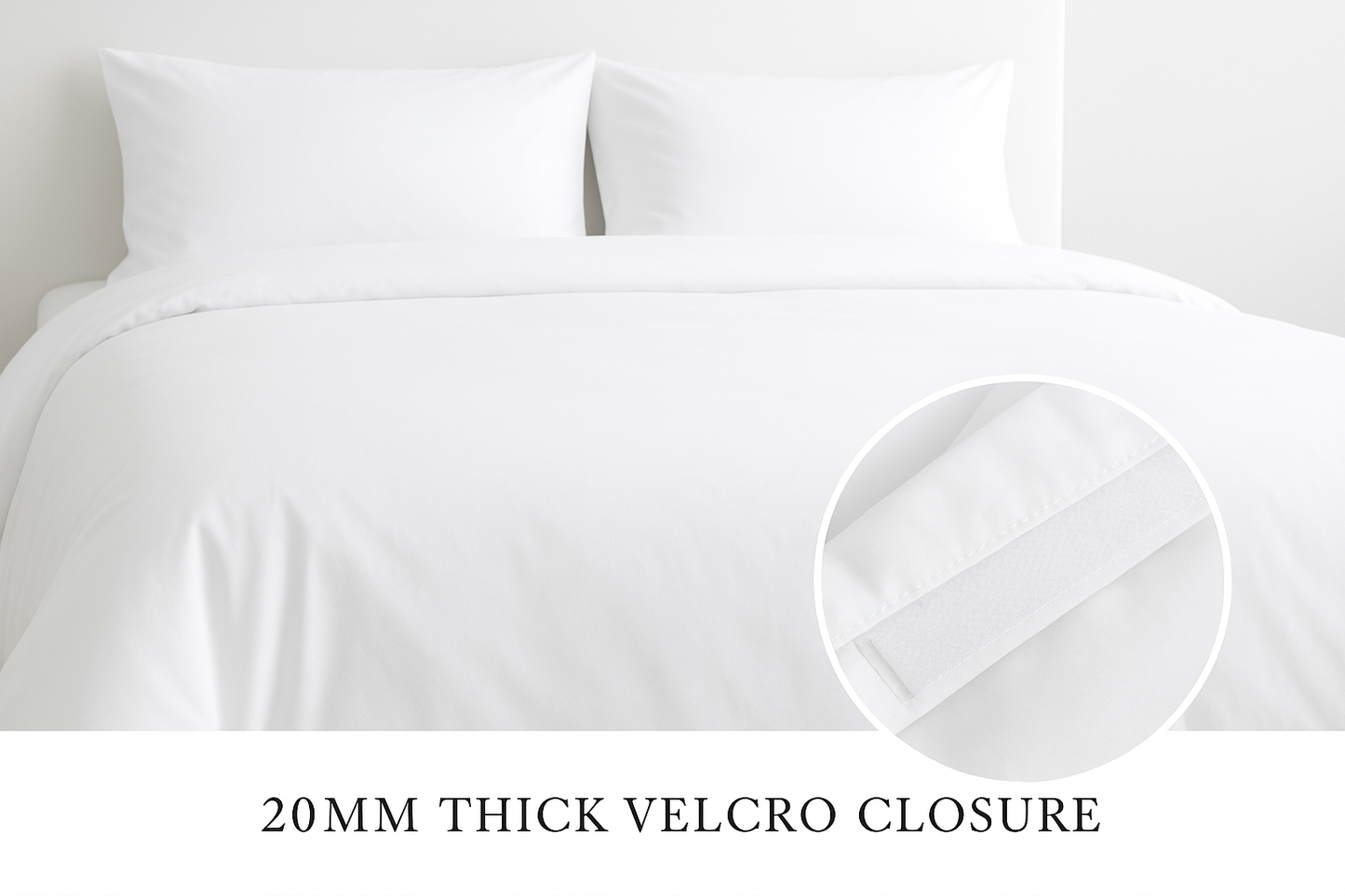 Plain White Duvet Cover with 20mm Thick Velcro Closure