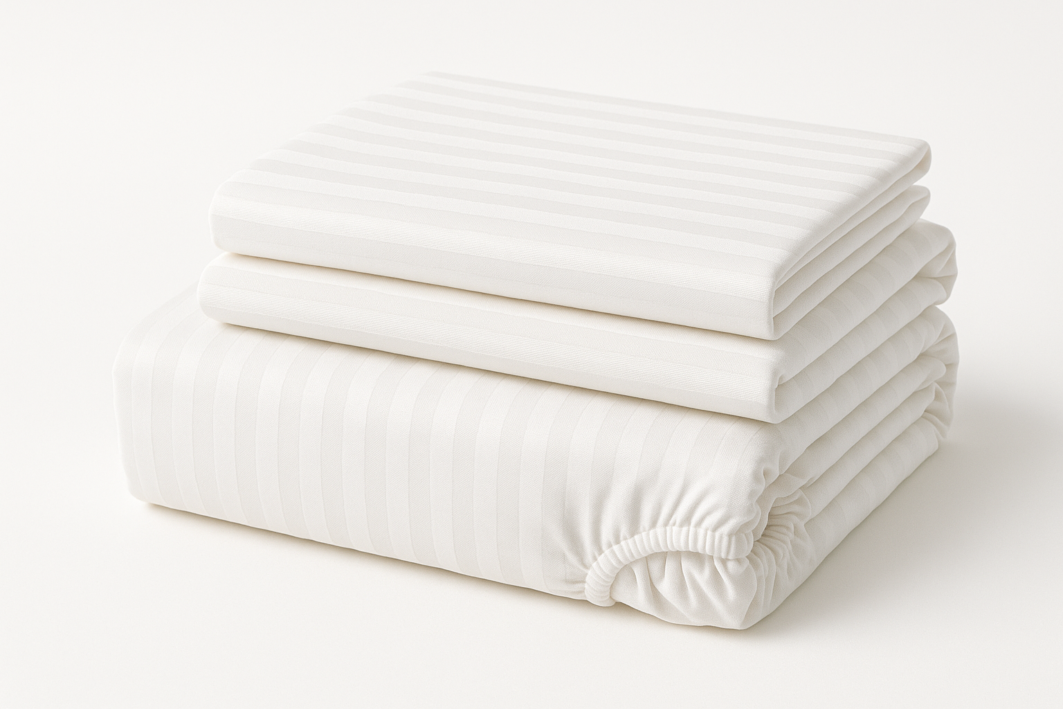Product photography of striped fitted bedsheet set