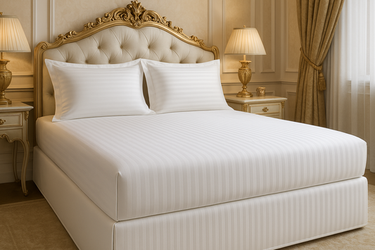 Super luxury fitted bedsheet with vertical stripes and horizontal striped pillowcases