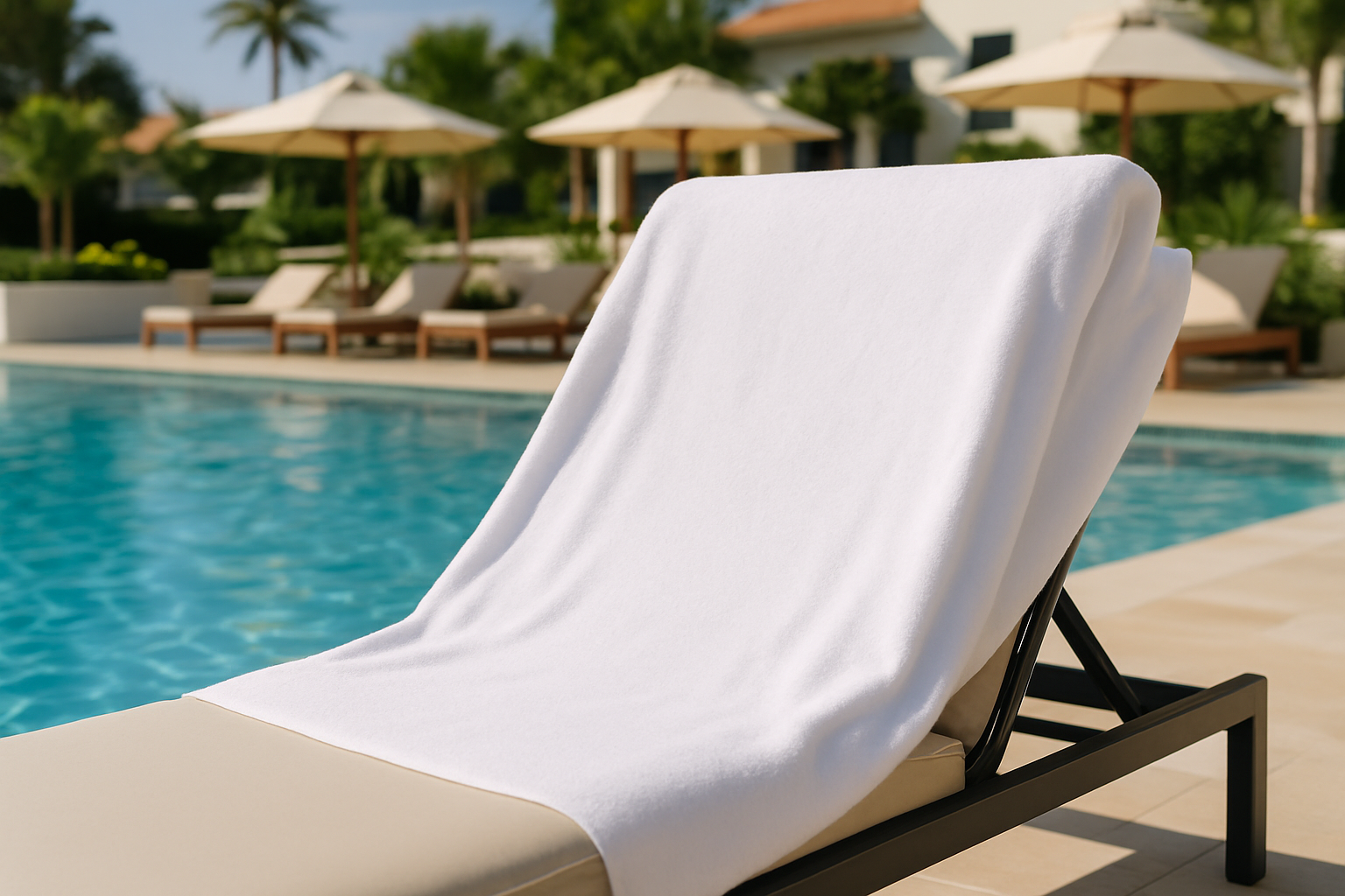 White Pool Towel on Poolside Lounger